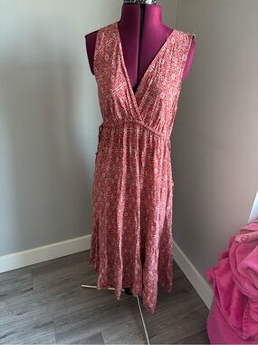 Max Studio Red Floral Wrap Midi Dress